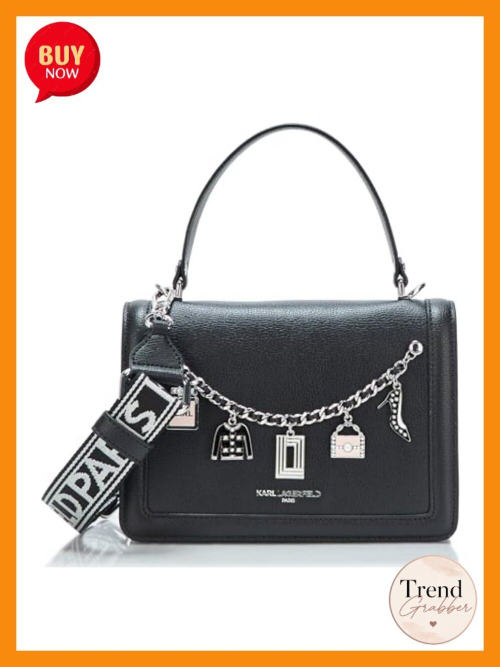 Studded Leather Satchel Crossbody Handbag with Charms